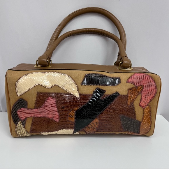 Vintage Caprice Leather Snakeskin Canvas Doctors Bag Brown Earth Tones‎ - Picture 5 of 13